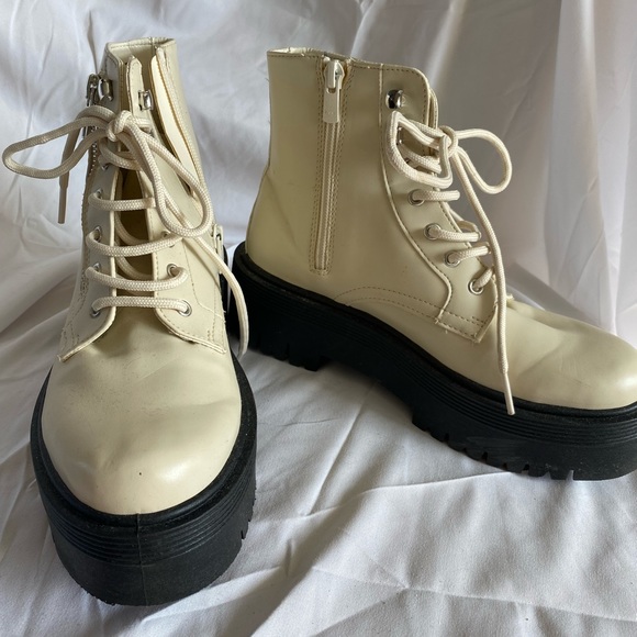 Cream Topshop Platform Combat Boots - EU 37 - Made in Italy - Picture 1 of 5